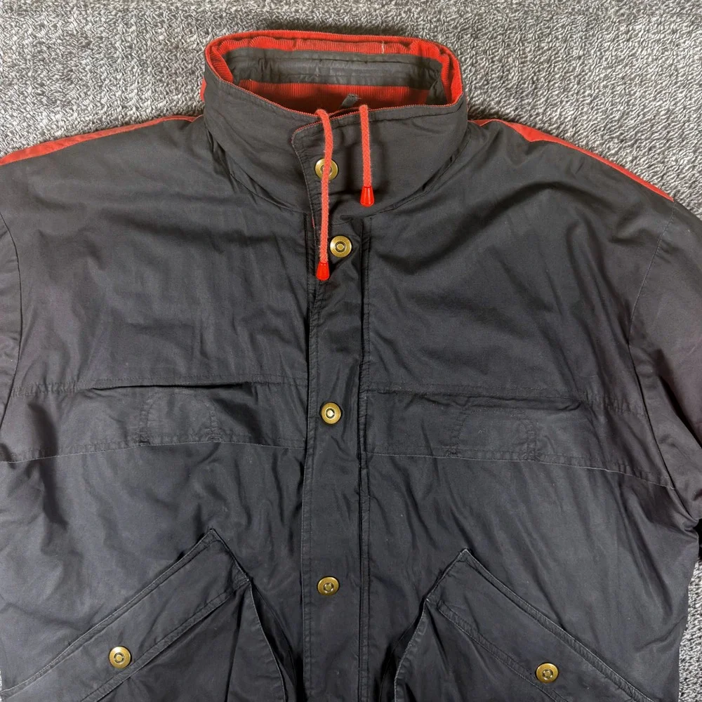 Vintage Weather Breaker Mens XL Black Red Colorblock Hooded Bomber Jacket 1980's